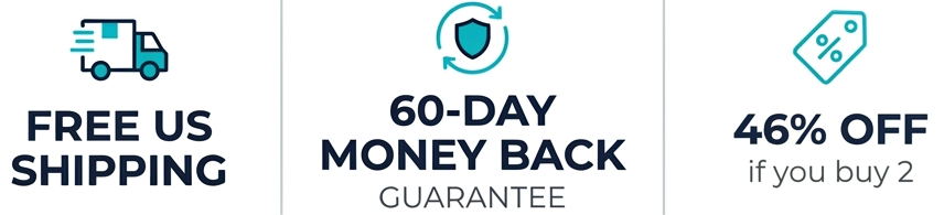 Promotional text with icons and offers on a white background